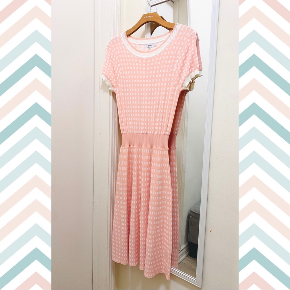 Unique Vintage Mod Pink Gingham Knitted Dress - image 2